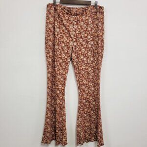 So Good For Life Womens Bohemian Floral Flare Pants Size XL Brown Hippie Gypsy